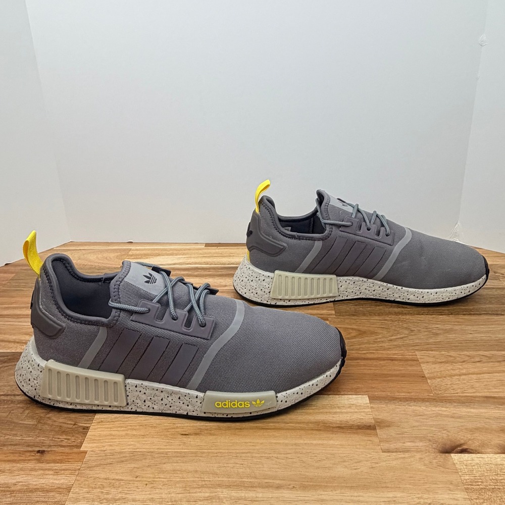 Adidas NMD R1 Trace Grey Yellow Speckled Boost Sneakers GX9534 Mens Size 11 - Picture 6 of 9